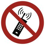 Eingeschaltete Mobiltelefone verboten ISO 7010, Alu, Ø 200 mm 