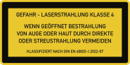 LASER KLASSE 4 DIN 60825-1, Textschild f. Zugangsklappen, Folie, 105x52 mm 