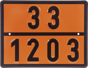 Einstoff-Warntafel für Benzin/Ottokraftstoff, UN 33/1203, Stahl, 400x300 mm 
