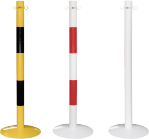 Kettenständer mit zwei Ösen, Stahl, gelb/schwarz, Ø 60 mm, Höhe 1000 mm 