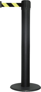 Gurt-Absperrpfosten GLA 85 schwarz, Stahl, 1000 mm Höhe, Gurt 9 m rot/weiß 
